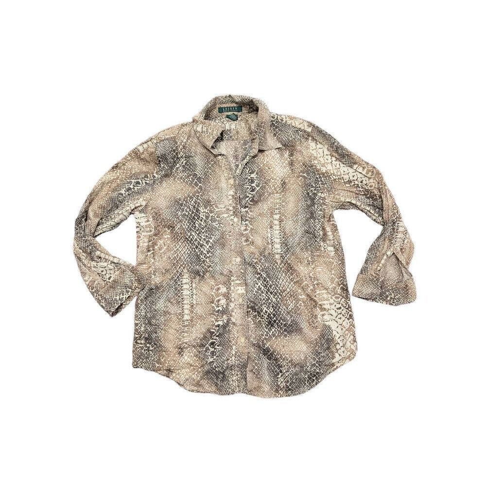 LRL Ralph Lauren Snake Skin Casual Button Down Blouse Top Women's Medium